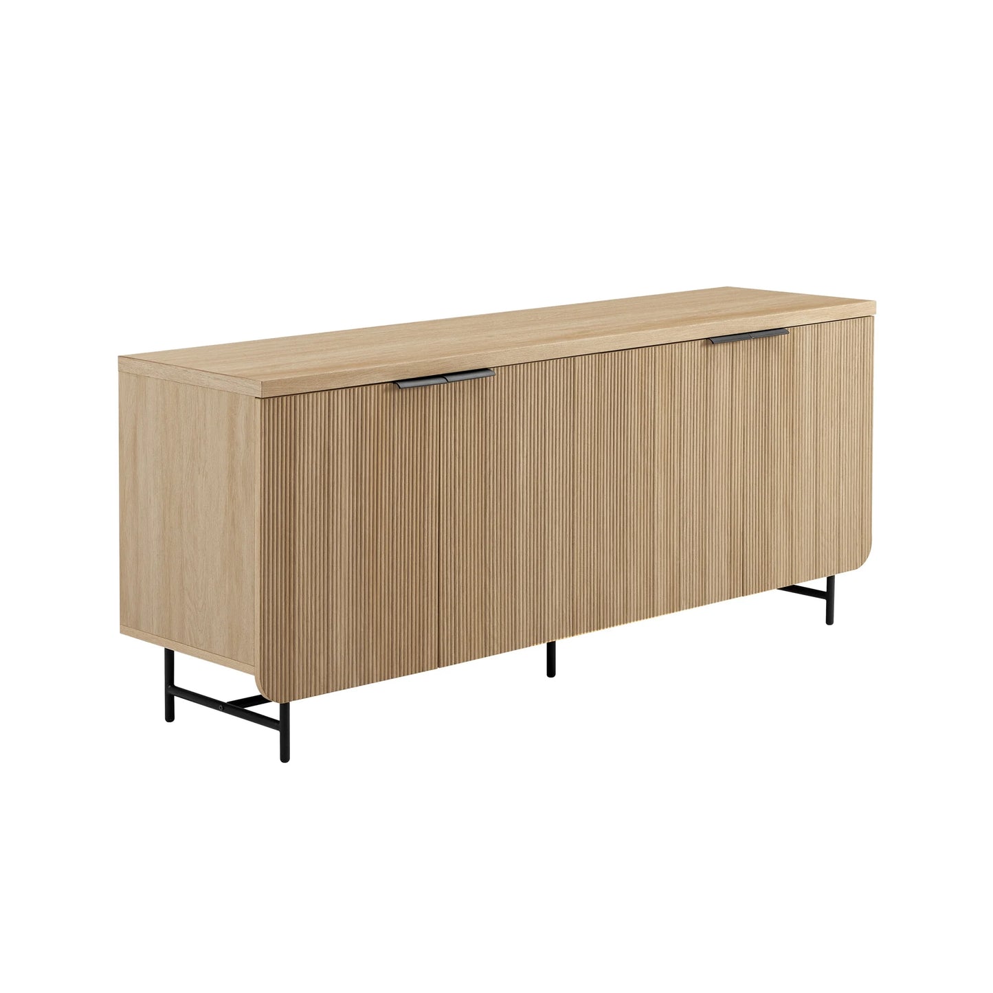 69” Scandinavian 4-Door Reeded-Front TV Stand for Tvs up to 75", Coastal Oak/Black