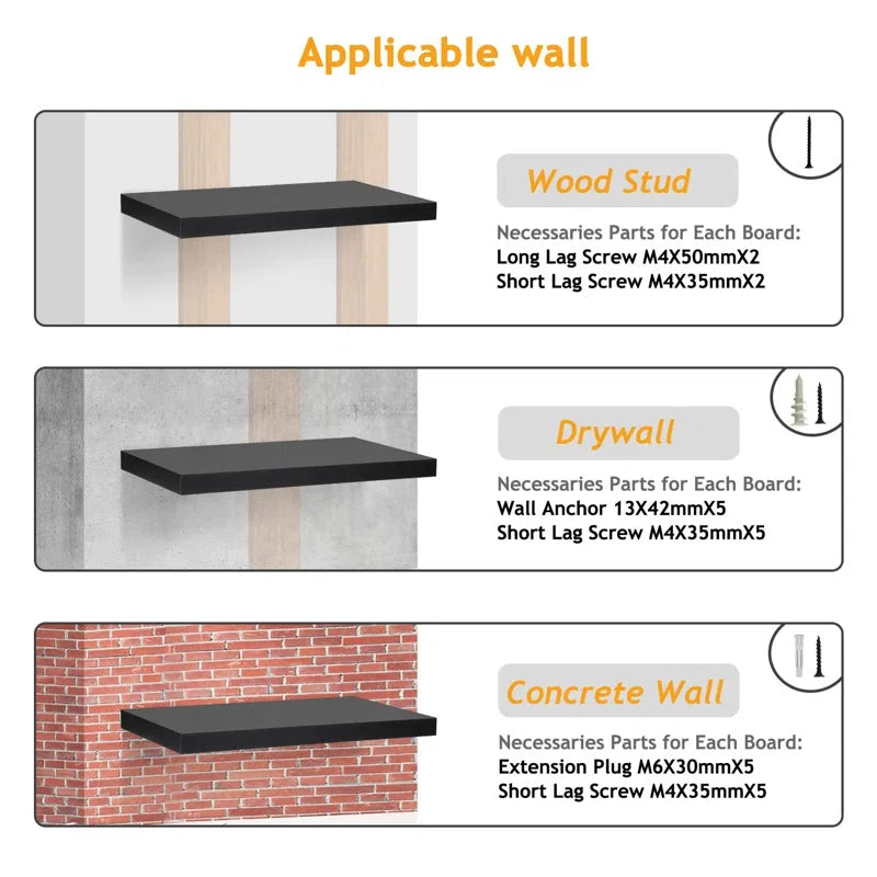 Elbur 23.6 Inch Wide Wood Floating Shelves, Wall Shelf Display Shelves for Bathroom/Kitchen/Bedroom/Living Room