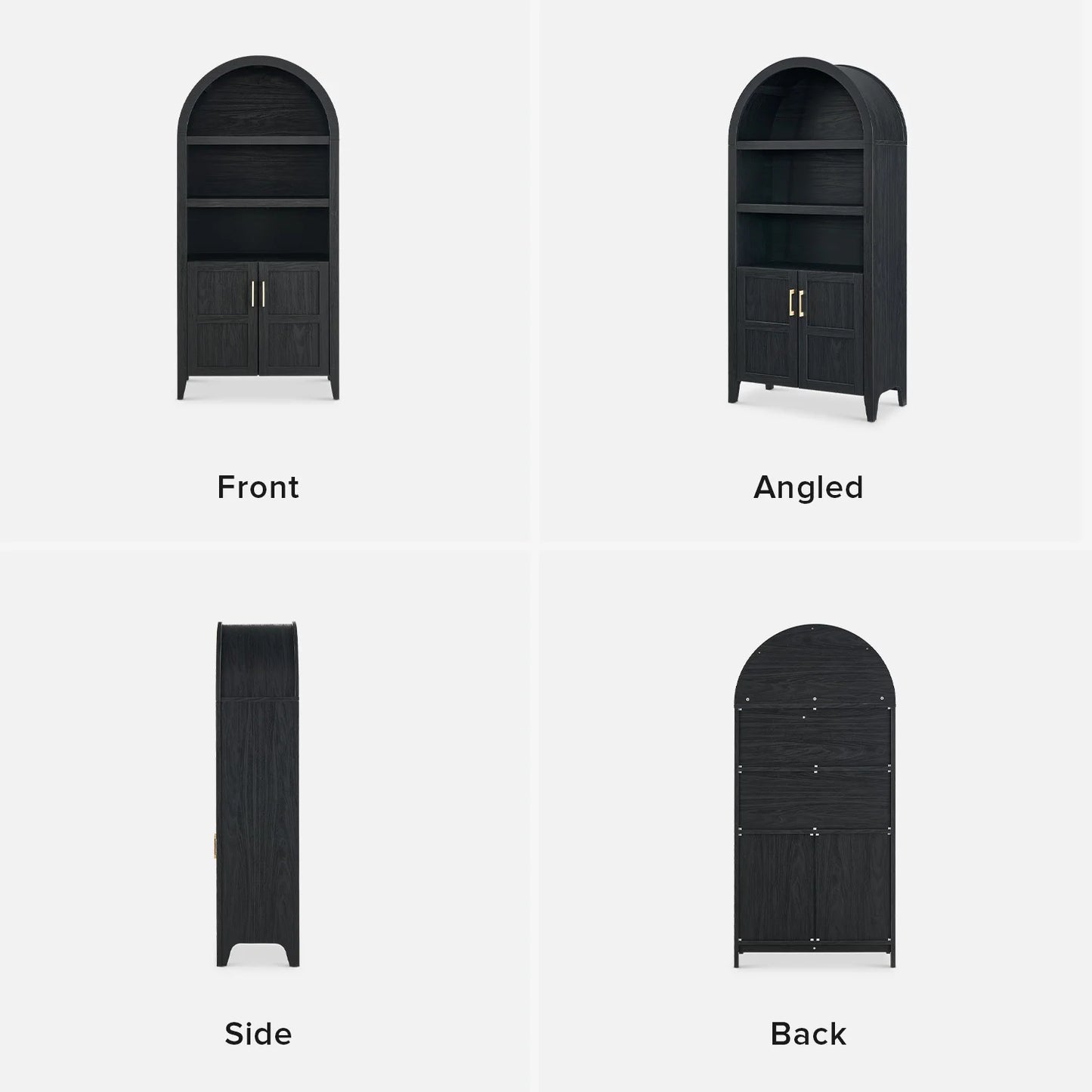 Arched Lauren 5-Tier Standard Bookcase Medium Density Fiberboard, Black