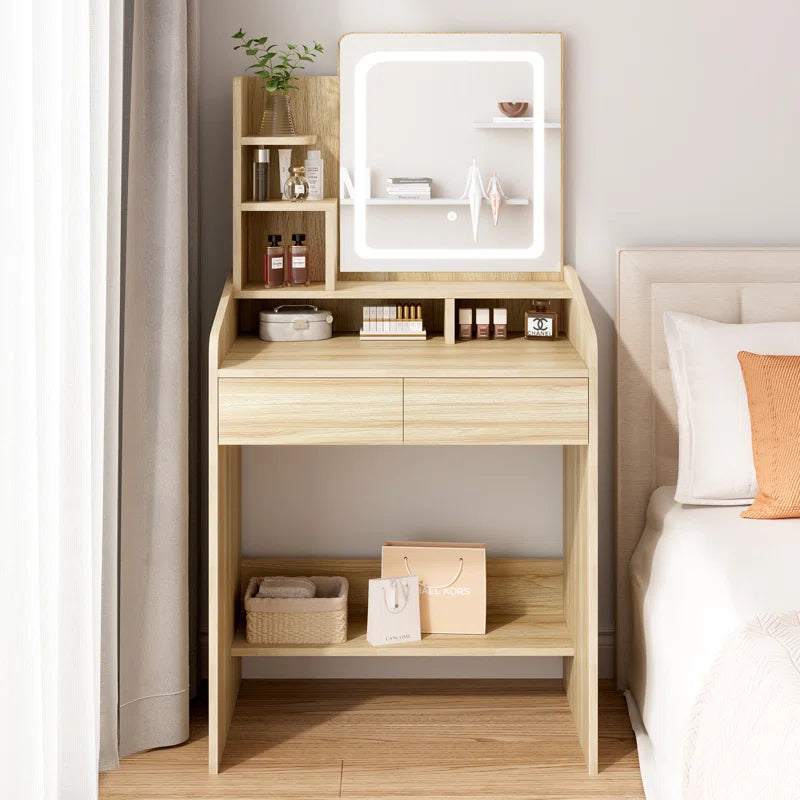 Small Vanity Desk with Square Lighted Mirror