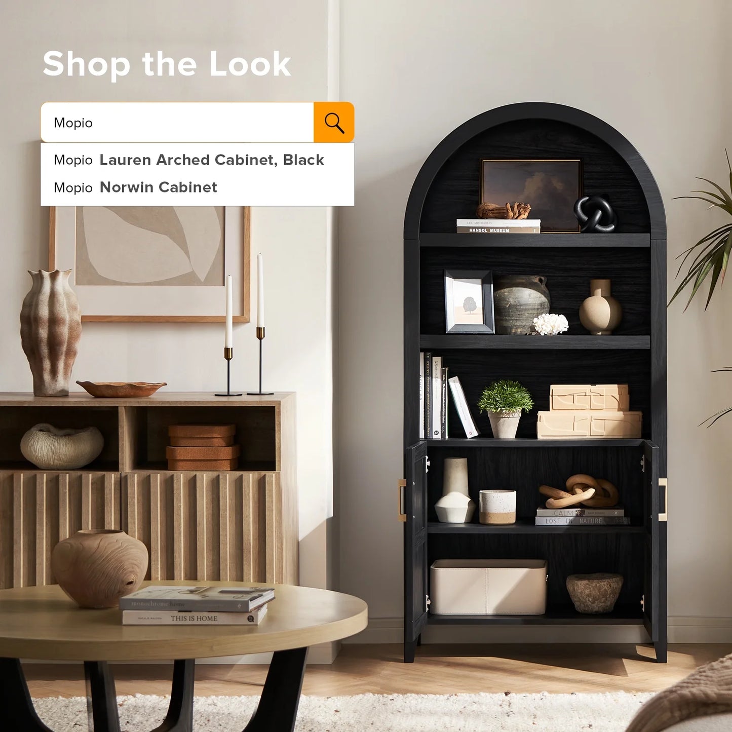 Arched Lauren 5-Tier Standard Bookcase Medium Density Fiberboard, Black