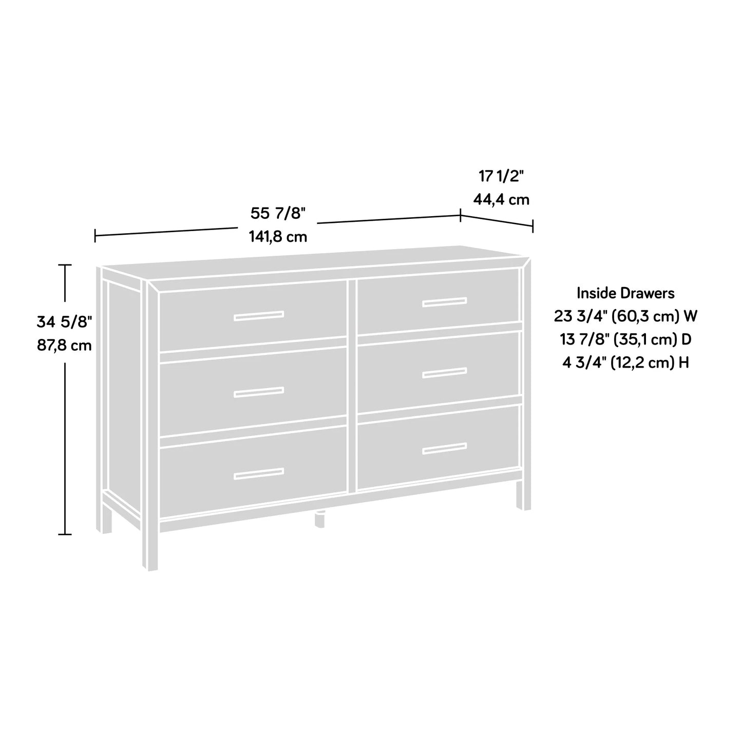 Pacific View 6-Drawer Bedroom Dresser, Prime Oak Finish