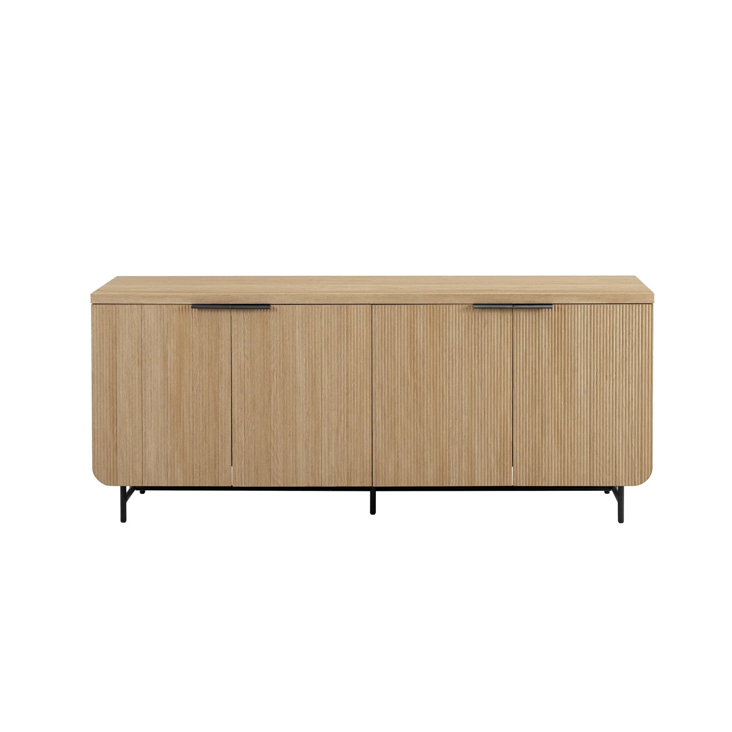 69” Scandinavian 4-Door Reeded-Front TV Stand for Tvs up to 75", Coastal Oak/Black