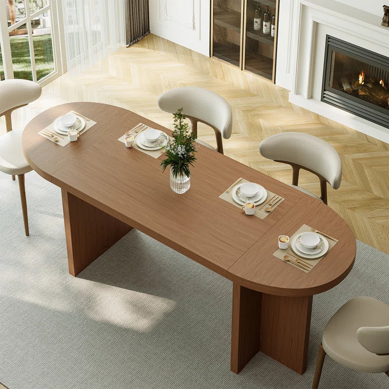 70.87” Modern Oval Kitchen Dining Table for 6 People with Double Robust Pedestal