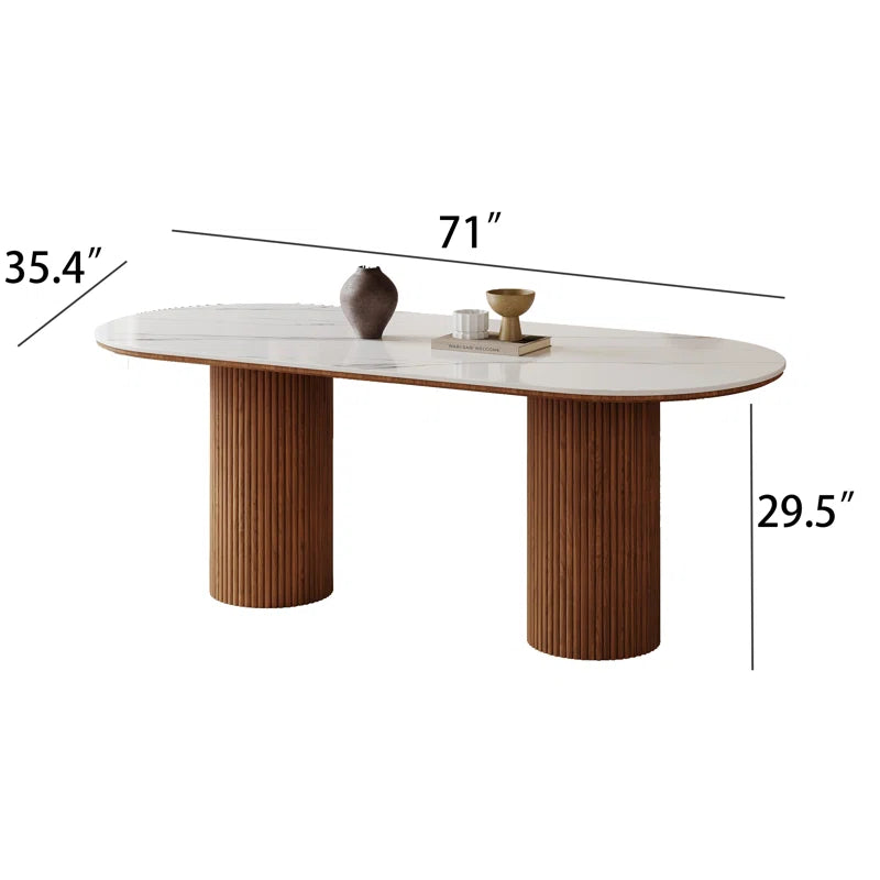 70.8” Stone Top Solid Wood Base Oval Modern Dining Table,Kitchen & Dining Room Tables,Rectangulardining Table for 6