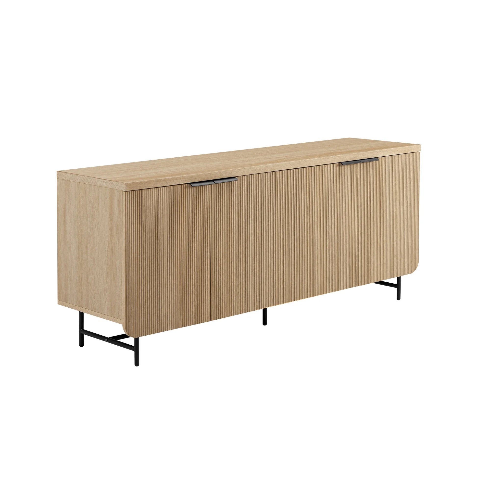 69” Scandinavian 4-Door Reeded-Front TV Stand for Tvs up to 75", Coastal Oak/Black