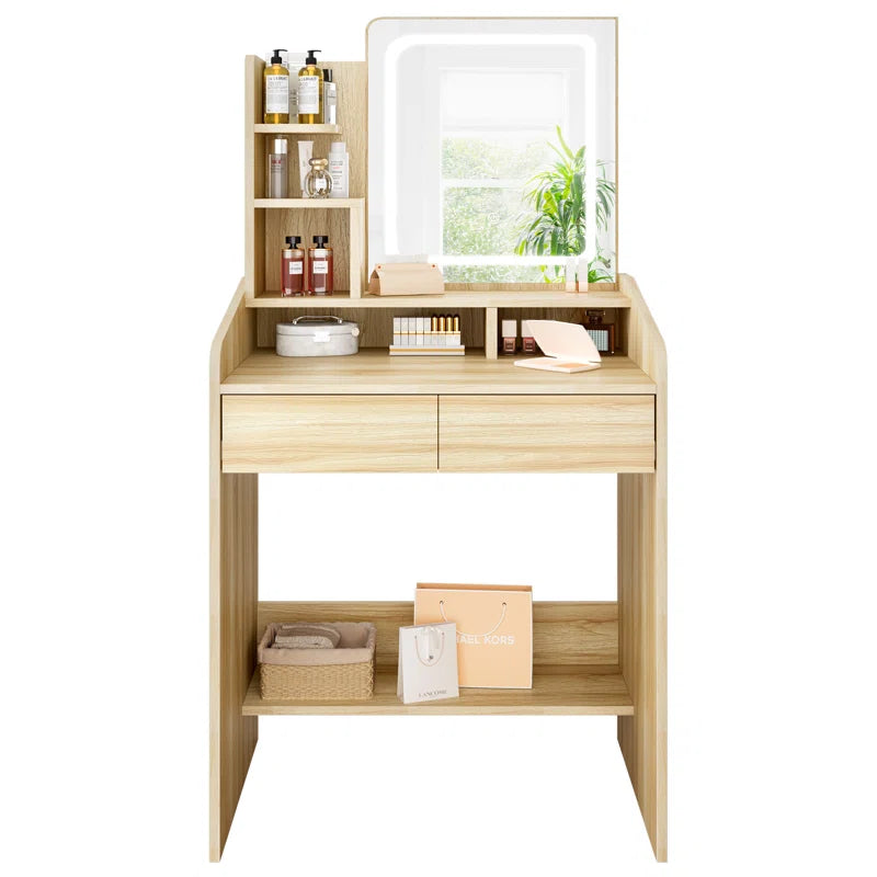 Small Vanity Desk with Square Lighted Mirror