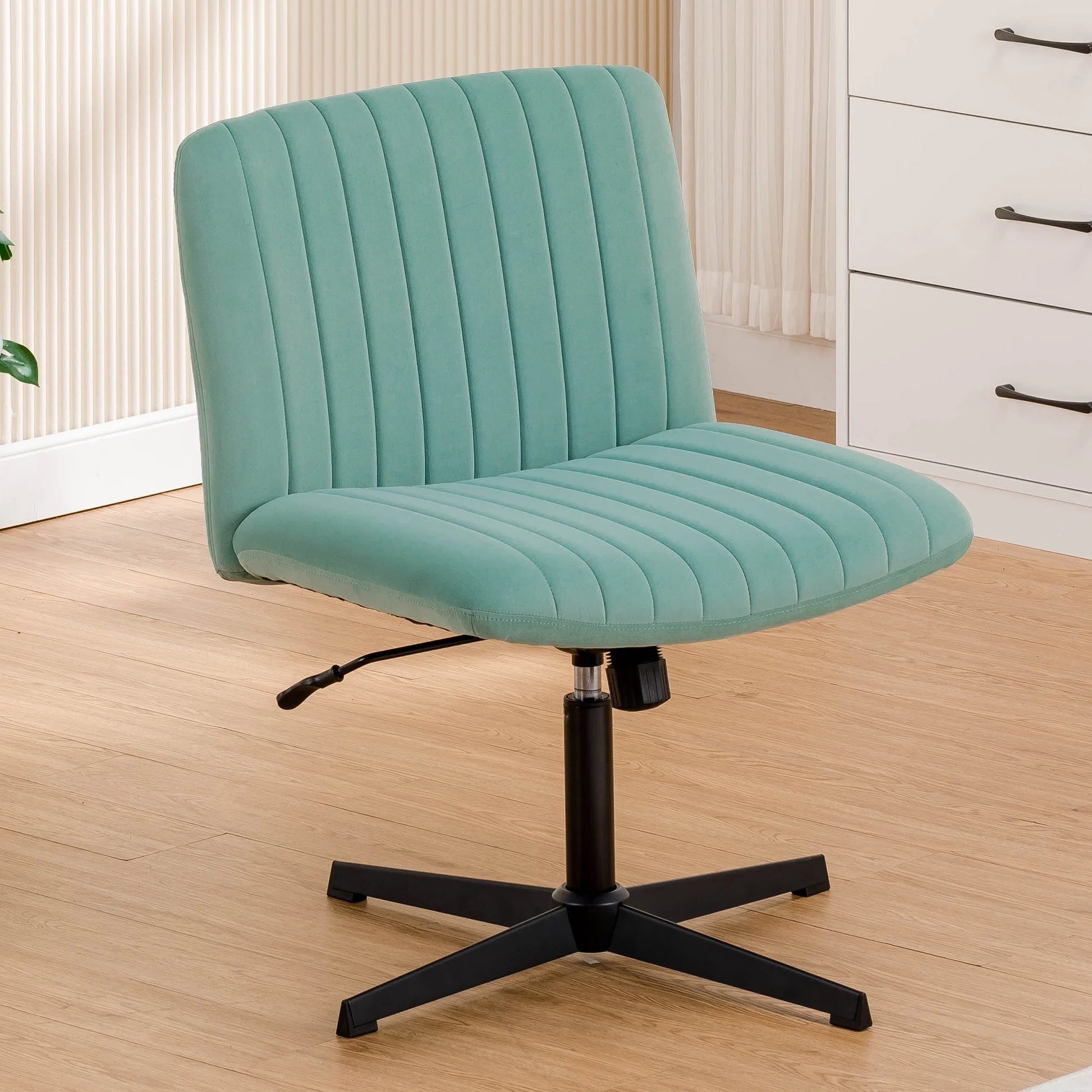 Oversized Wide Seat Channel Upholstered Office Criss-Cross Chair, Velvet Green Sage