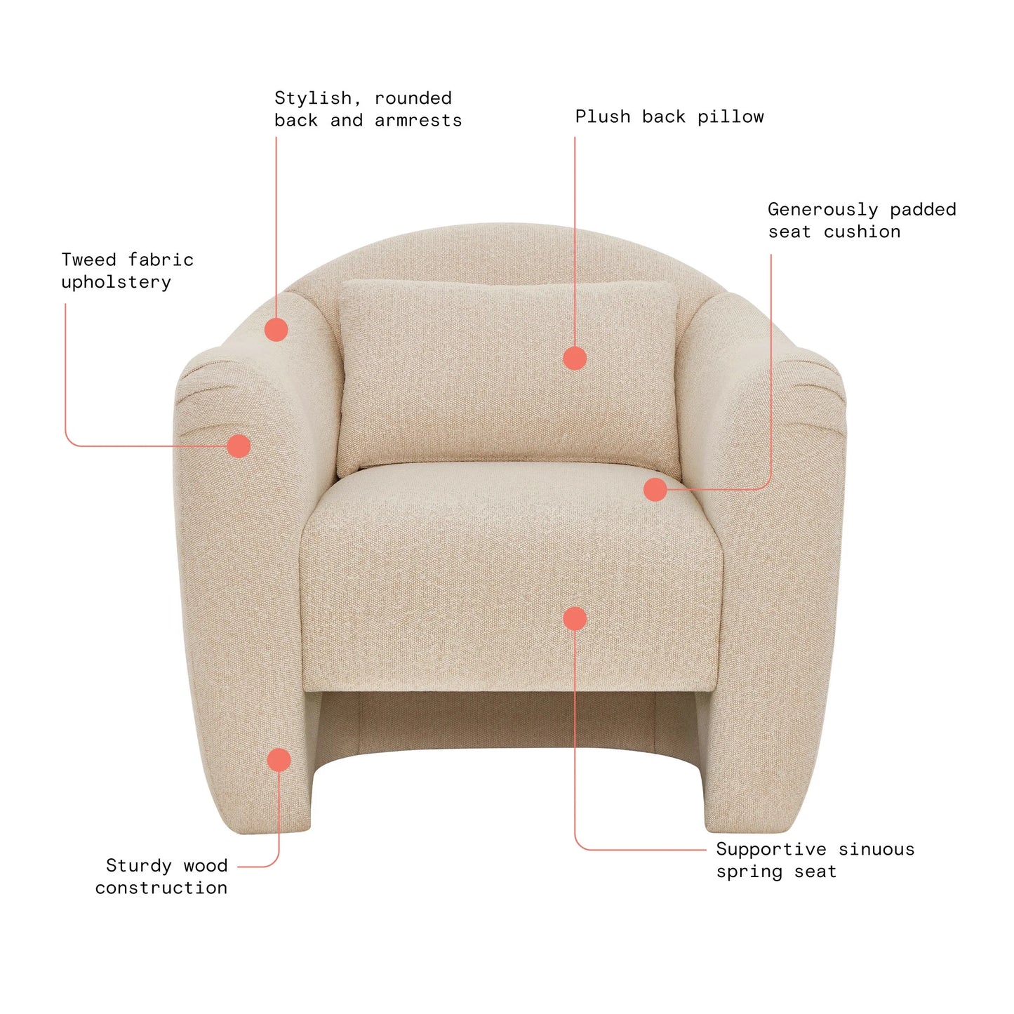 Barrymore Teddy Accent Chair by Drew Barrymore, Cream Tweed