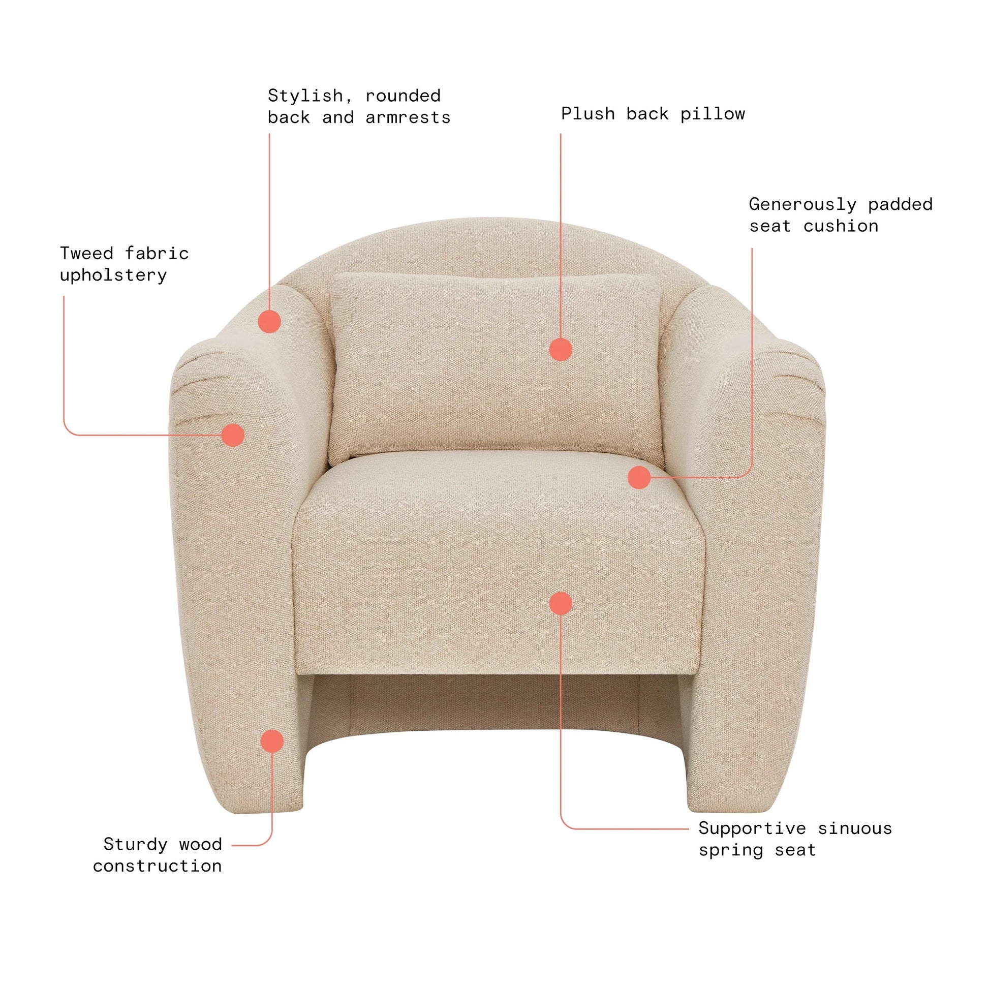 Barrymore Teddy Accent Chair by Drew Barrymore, Cream Tweed