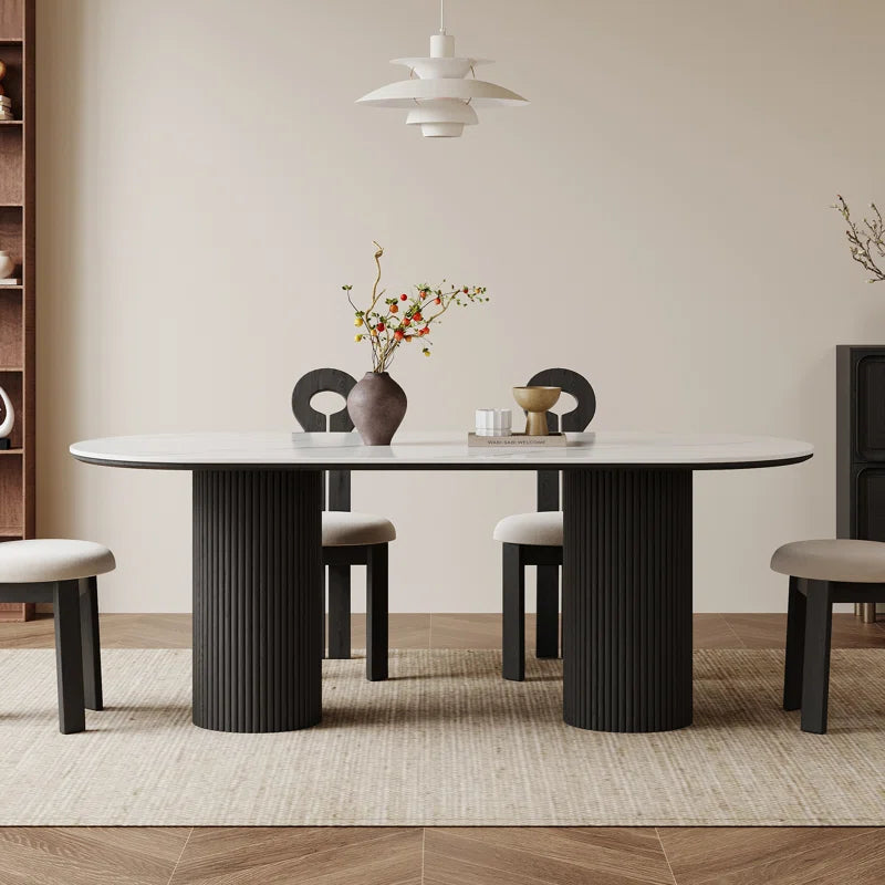 70.8” Stone Top Solid Wood Base Oval Modern Dining Table,Kitchen & Dining Room Tables,Rectangulardining Table for 6