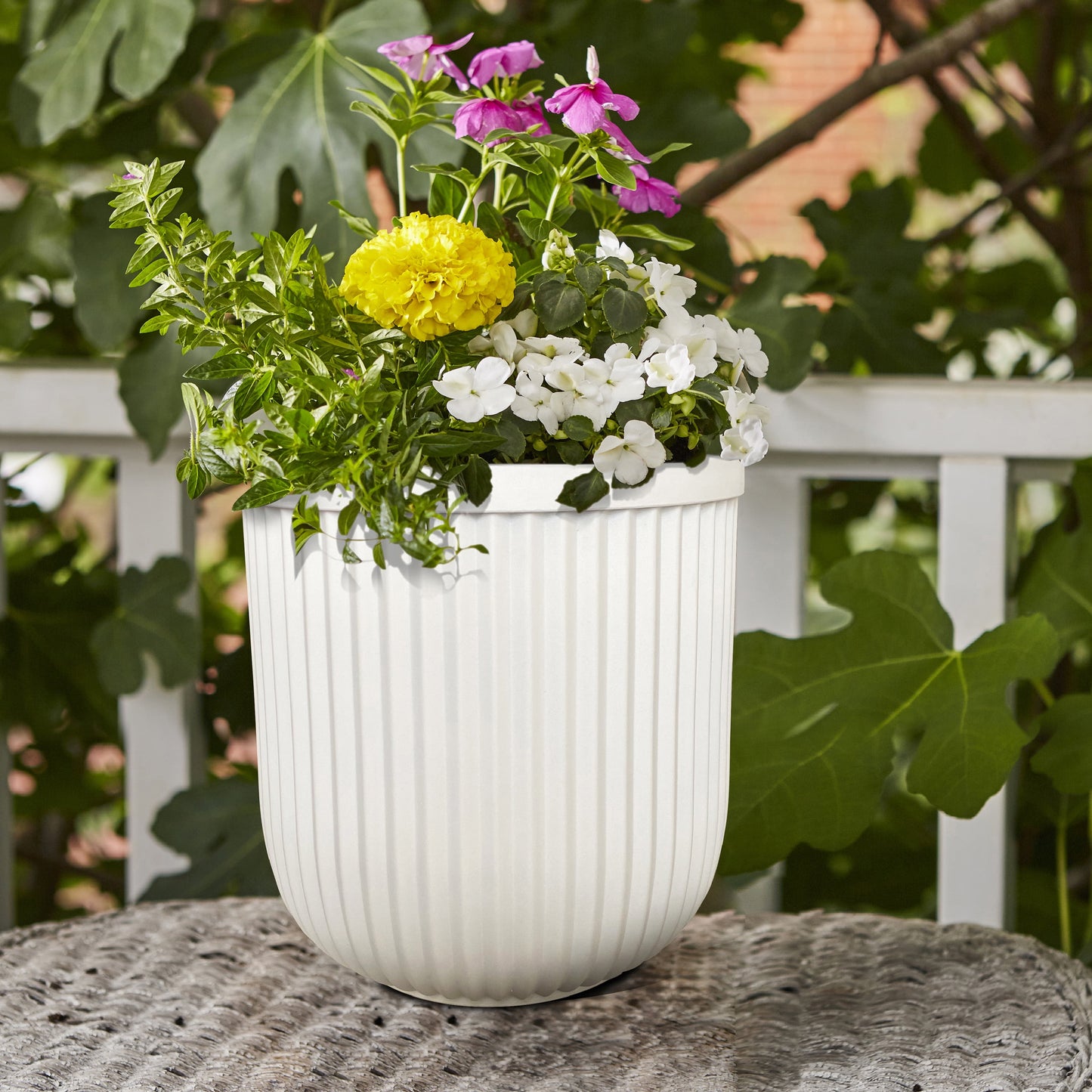 16"W X 16"L X 15.8"H Ellan White Resin Plant Pot Planter