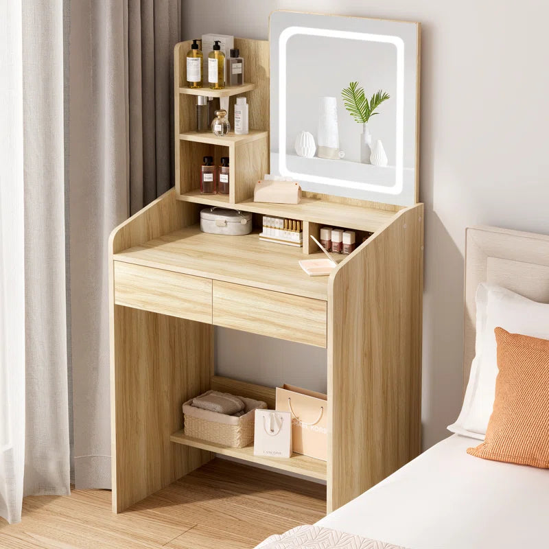 Small Vanity Desk with Square Lighted Mirror