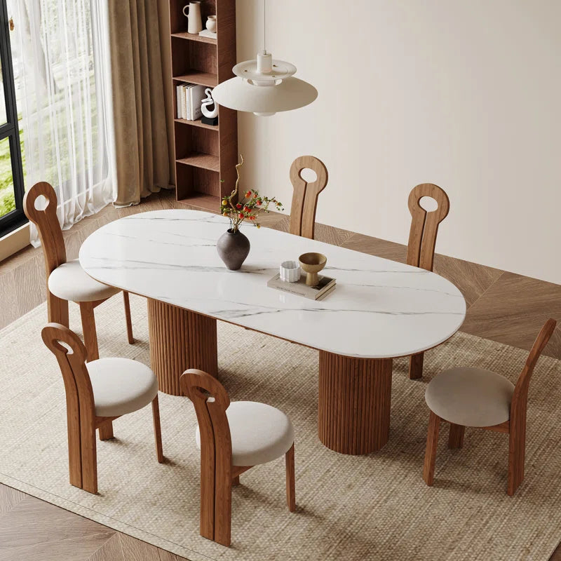 70.8” Stone Top Solid Wood Base Oval Modern Dining Table,Kitchen & Dining Room Tables,Rectangulardining Table for 6