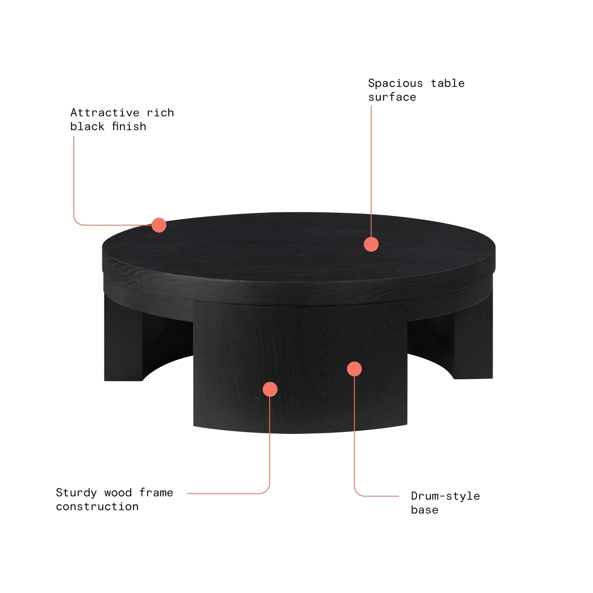 Mod round Coffee Table by Drew Barrymore, Black Wood Finish