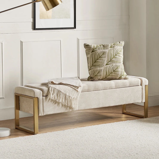 55" Upholstered Bench with Storage End of Bed Bench Entryway Bedroom Beige