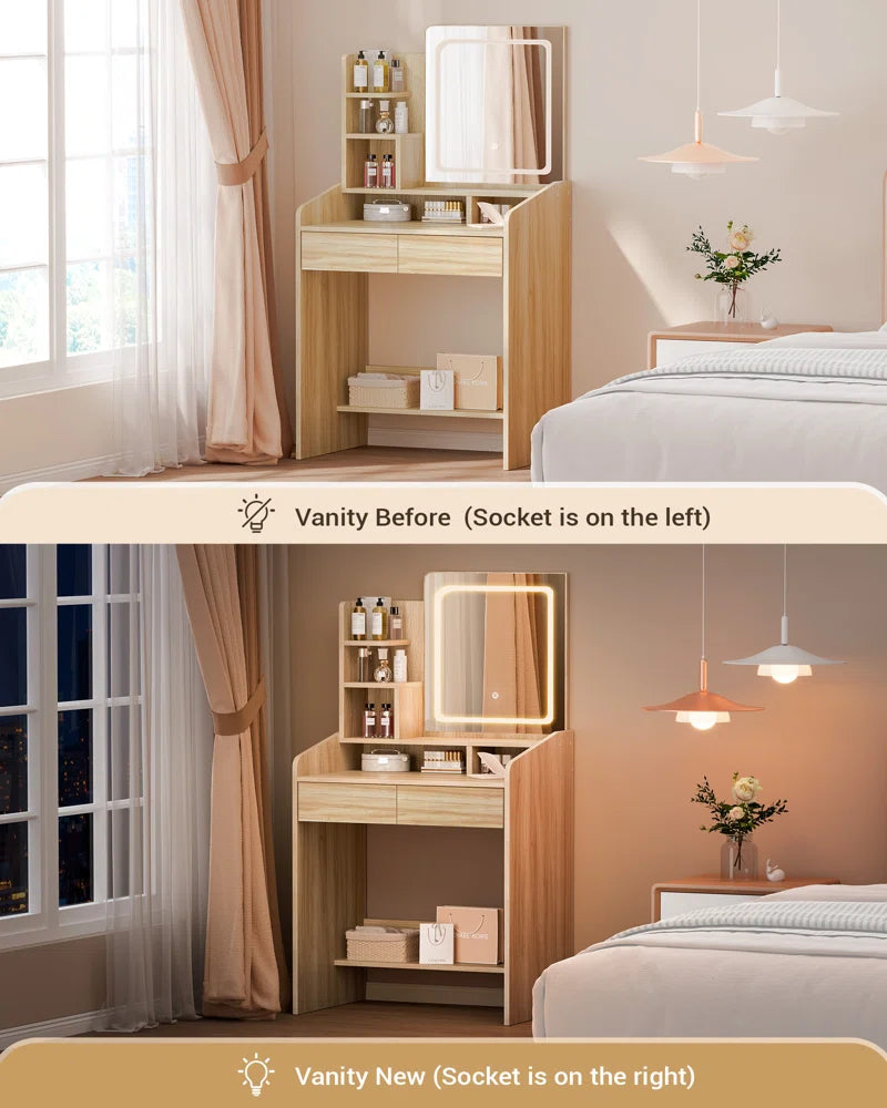 Small Vanity Desk with Square Lighted Mirror