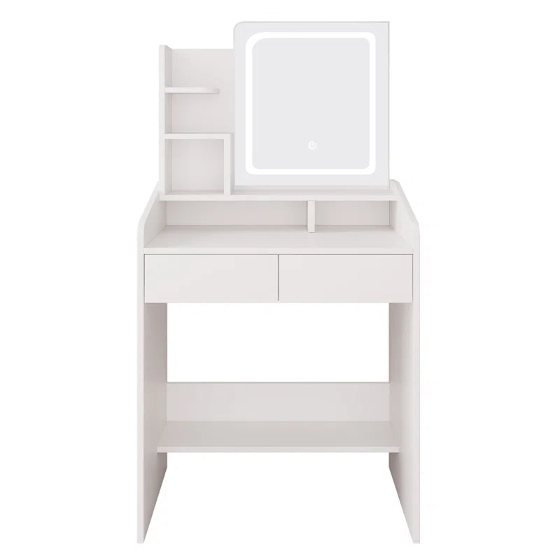 Small Vanity Desk with Square Lighted Mirror