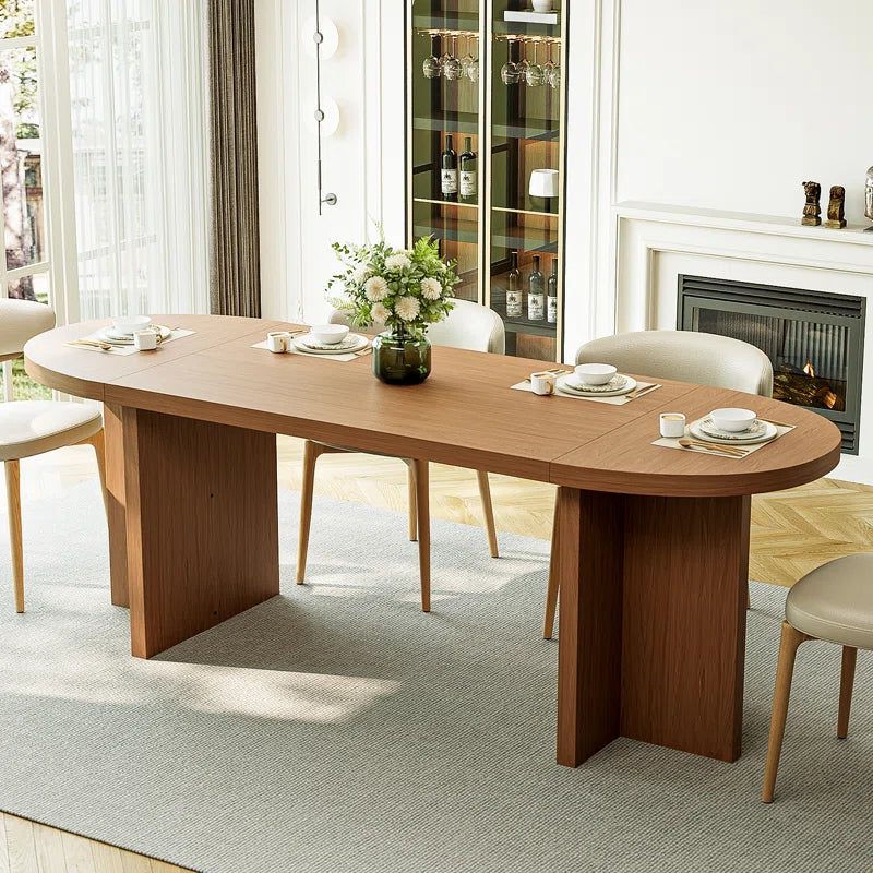 70.87” Modern Oval Kitchen Dining Table for 6 People with Double Robust Pedestal