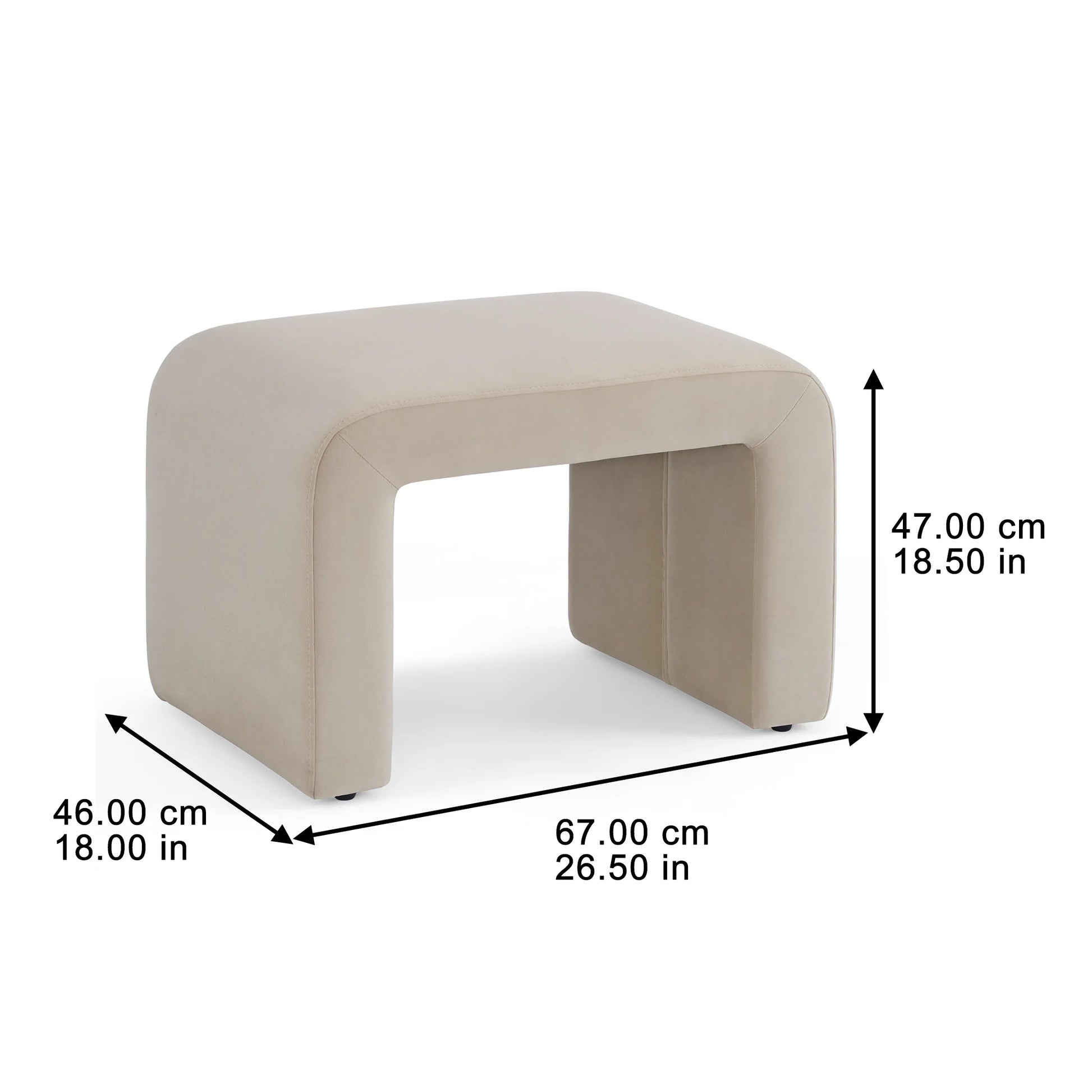 Juliet Velvet Waterfall Ottoman, Beige
