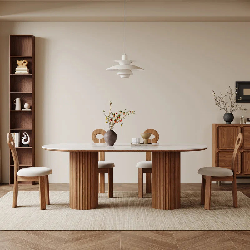 70.8” Stone Top Solid Wood Base Oval Modern Dining Table,Kitchen & Dining Room Tables,Rectangulardining Table for 6
