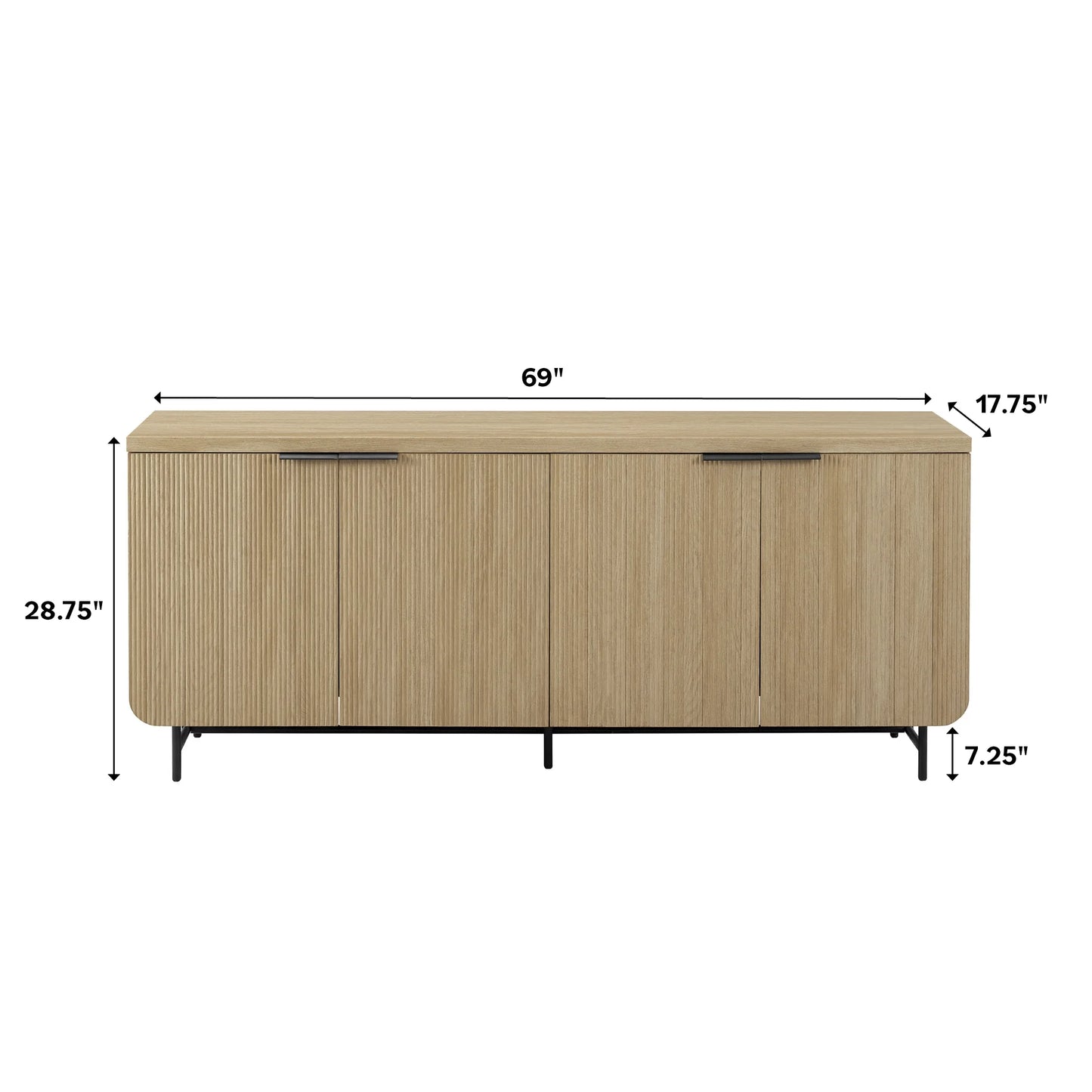 69” Scandinavian 4-Door Reeded-Front TV Stand for Tvs up to 75", Coastal Oak/Black