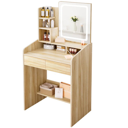 Small Vanity Desk with Square Lighted Mirror