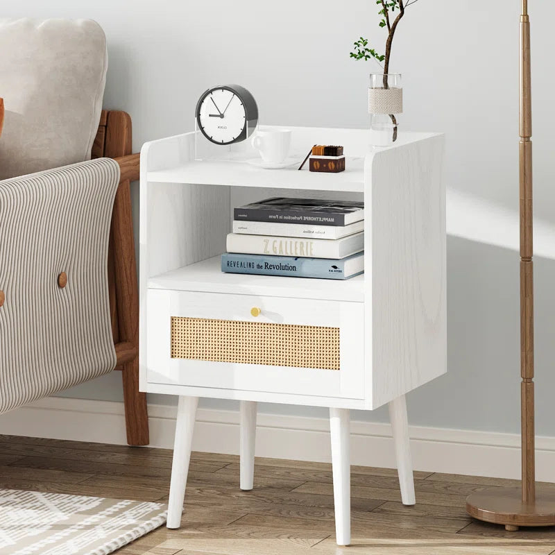 23.6'' Tall Drawer Rattan Nightstand with Charging Station