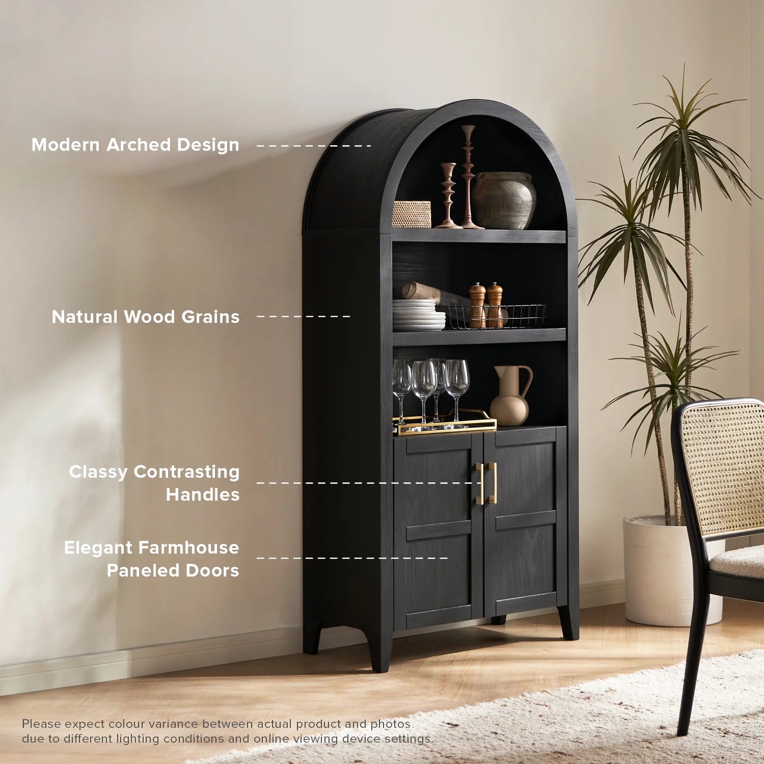 Arched Lauren 5-Tier Standard Bookcase Medium Density Fiberboard, Black