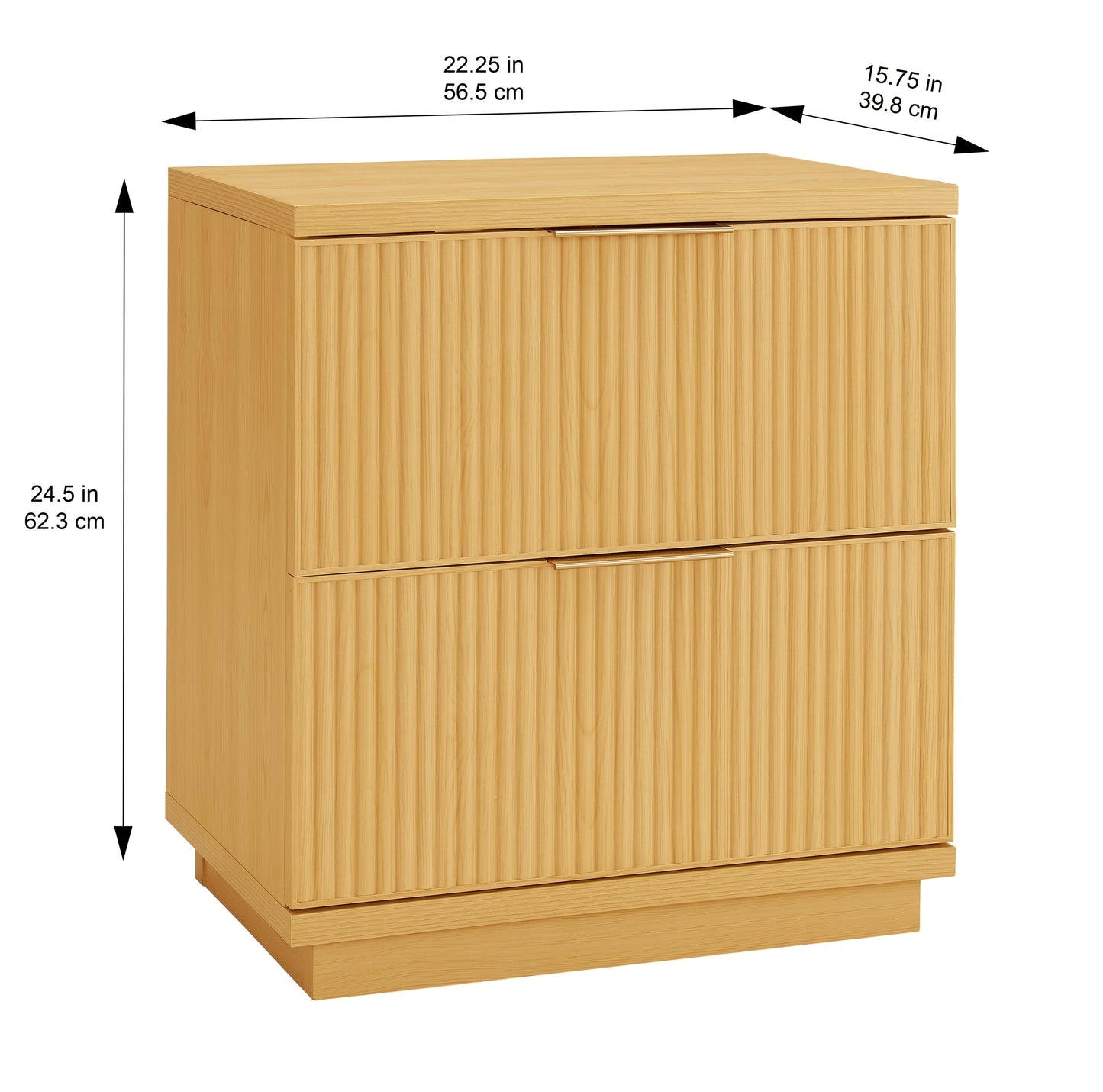 Lillian Fluted 2-Drawer Nightstand with USB, Natural Pine