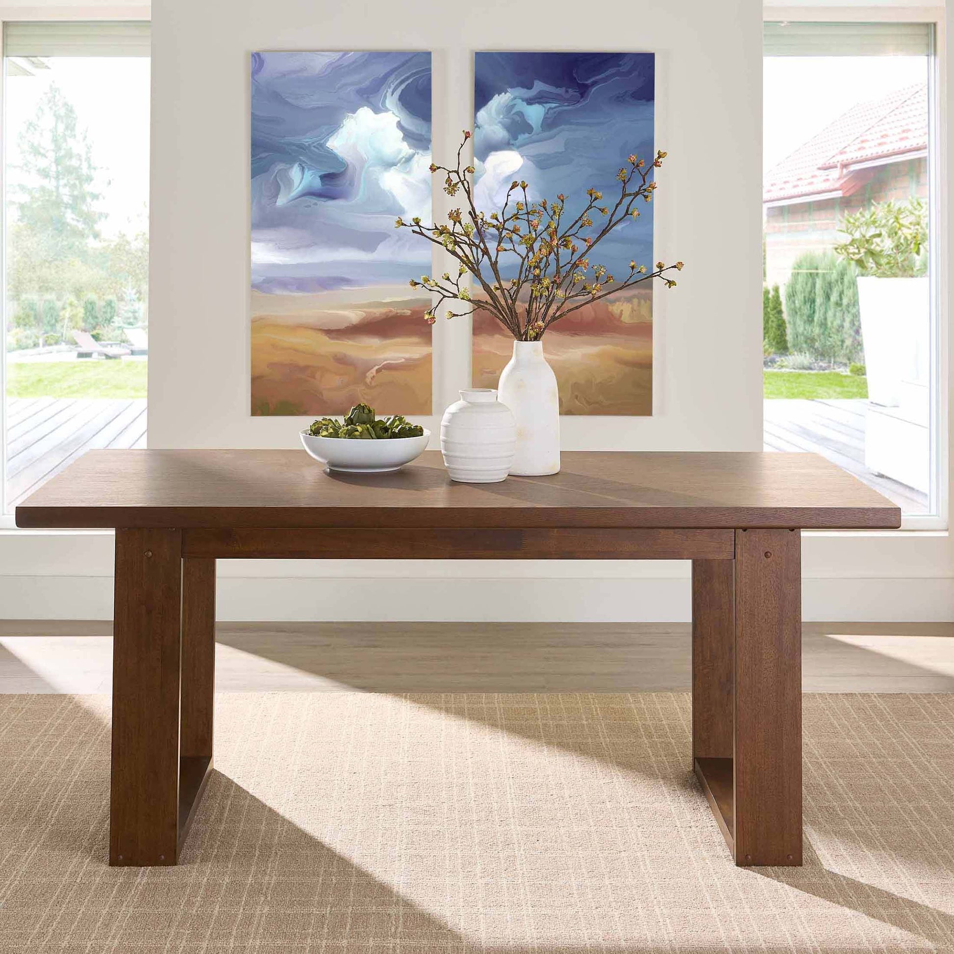 Ezra Collection Rectangular Double Pedestal Dining Table, 72 In, Walnut