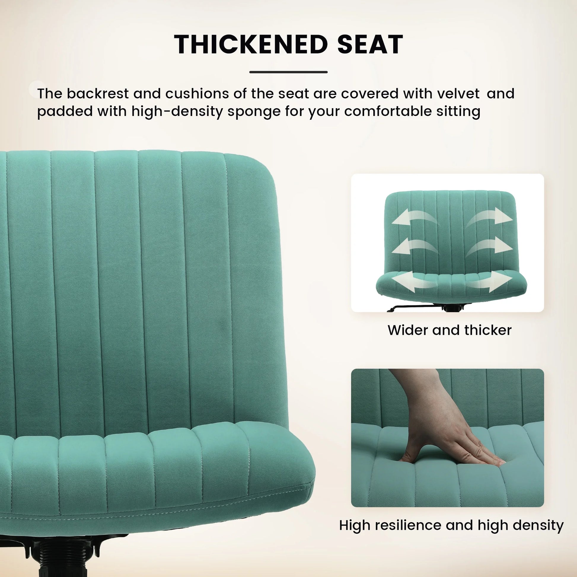 Oversized Wide Seat Channel Upholstered Office Criss-Cross Chair, Velvet Green Sage