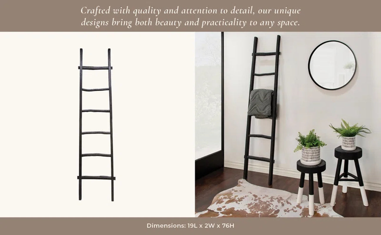 Rustic 6Ft Tall Blanket Ladder, Decorative Freestanding Ladder for Storage - 19" X 2" X 76"