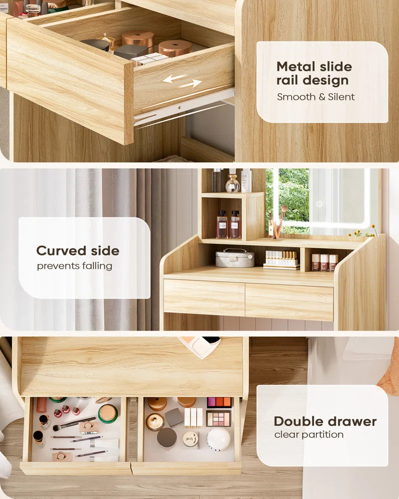 Small Vanity Desk with Square Lighted Mirror