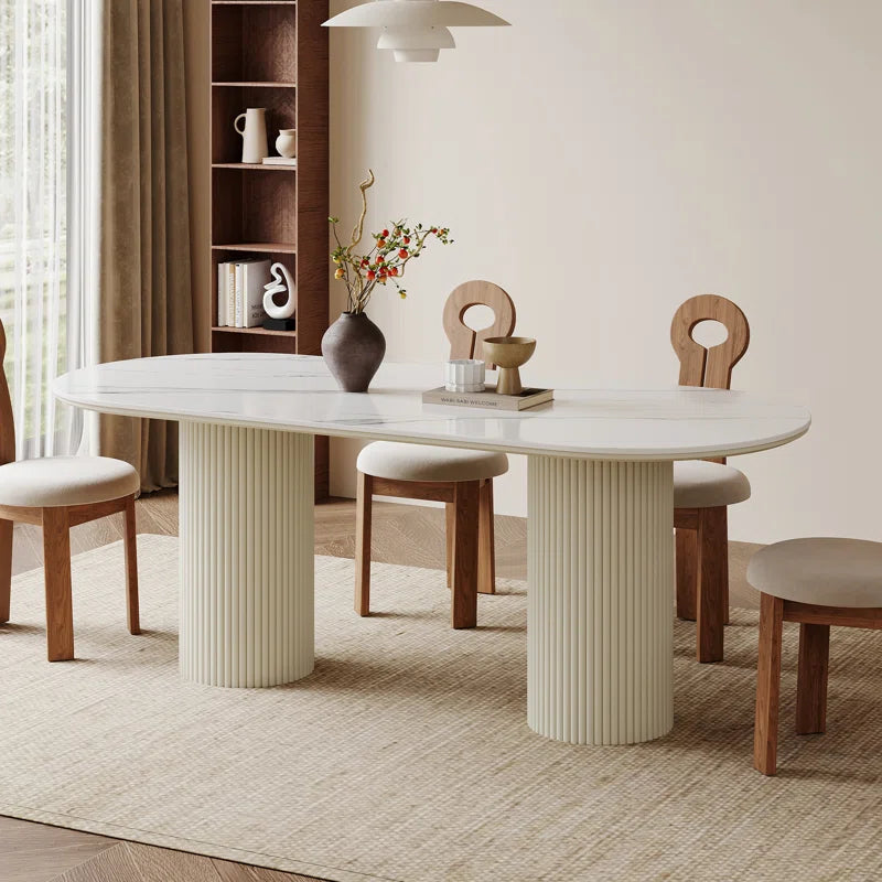 70.8” Stone Top Solid Wood Base Oval Modern Dining Table,Kitchen & Dining Room Tables,Rectangulardining Table for 6