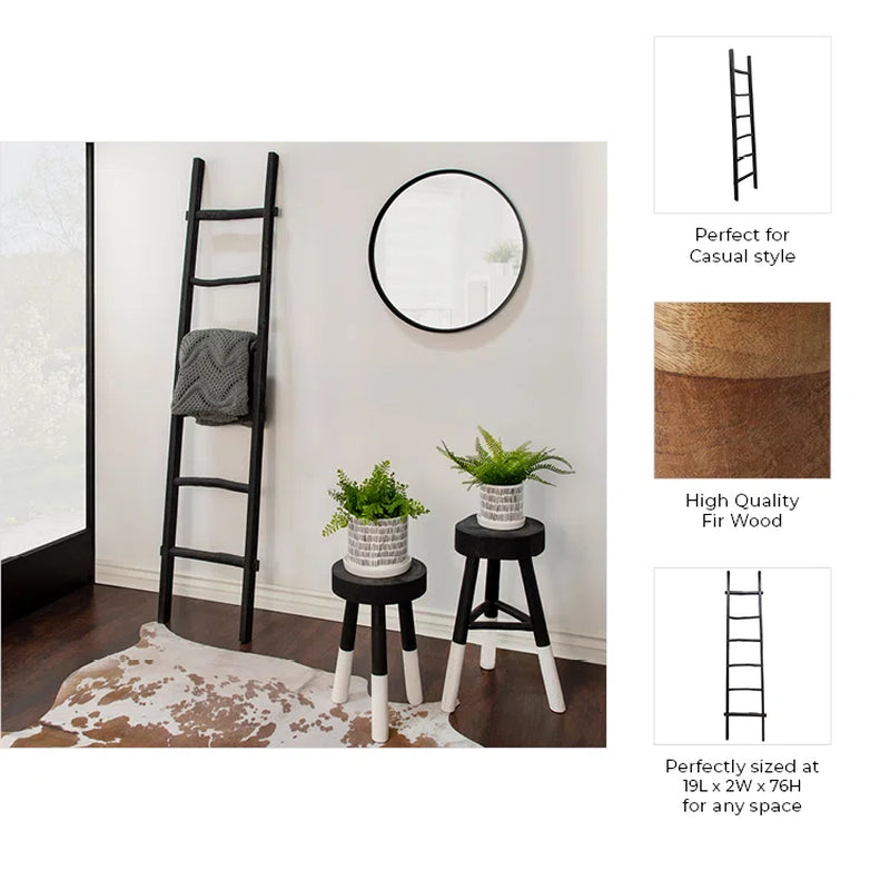 Rustic 6Ft Tall Blanket Ladder, Decorative Freestanding Ladder for Storage - 19" X 2" X 76"
