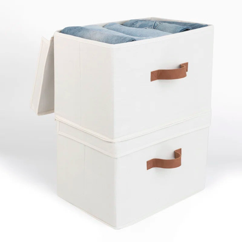 Set of 2 Storage Fabric Boxes with Lids
