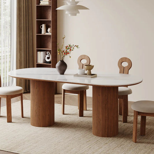 70.8” Stone Top Solid Wood Base Oval Modern Dining Table,Kitchen & Dining Room Tables,Rectangulardining Table for 6
