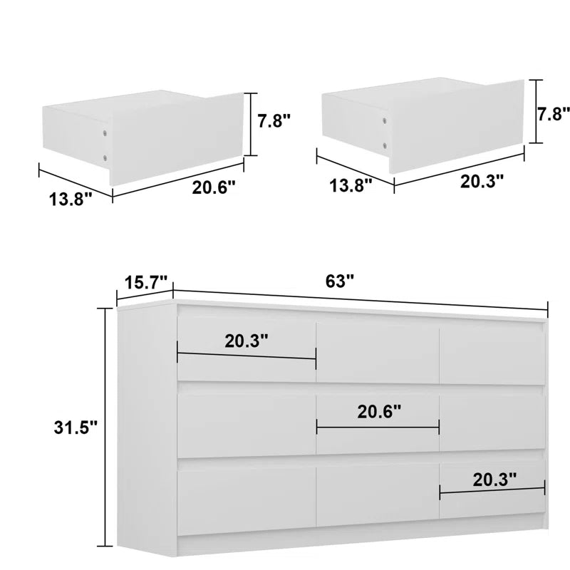 63'' W 9 - Drawer Dresser