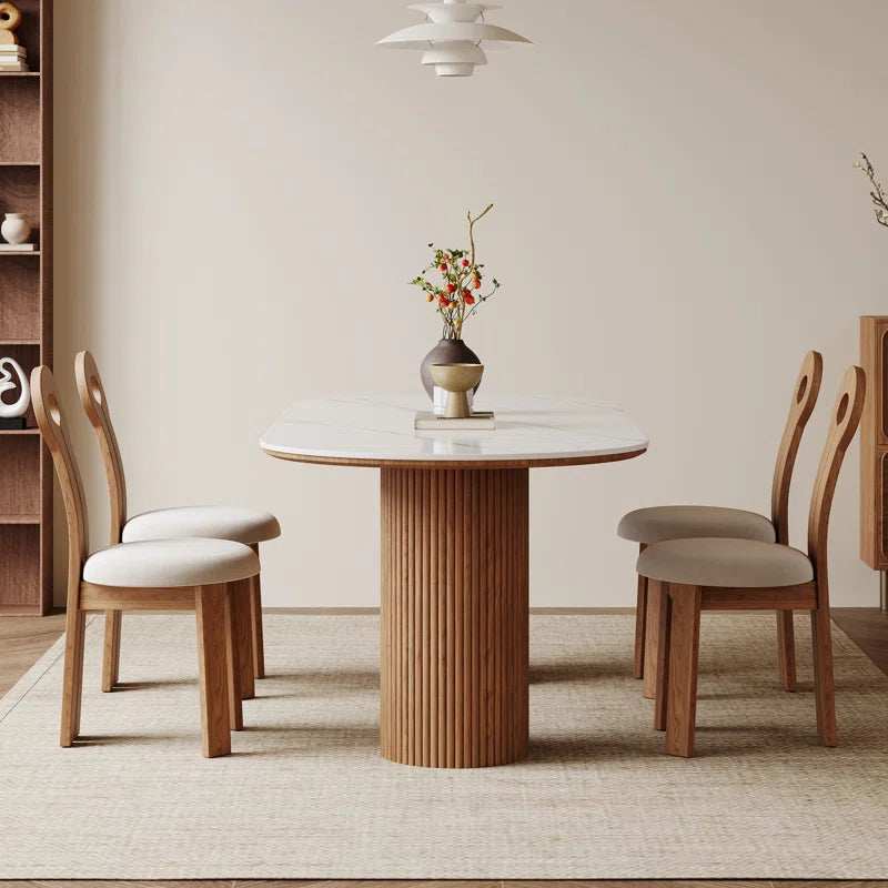 70.8” Stone Top Solid Wood Base Oval Modern Dining Table,Kitchen & Dining Room Tables,Rectangulardining Table for 6