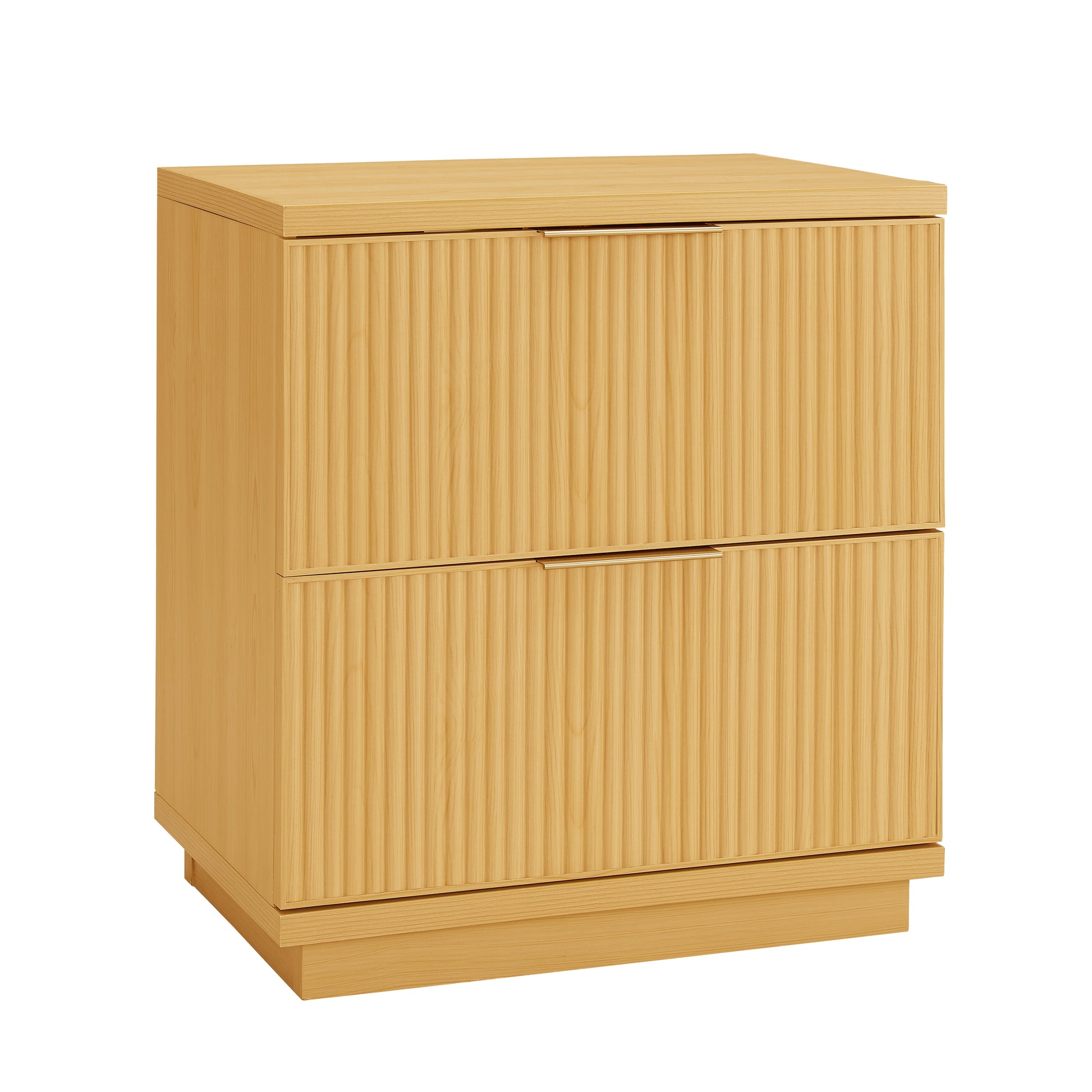Lillian Fluted 2-Drawer Nightstand with USB, Natural Pine