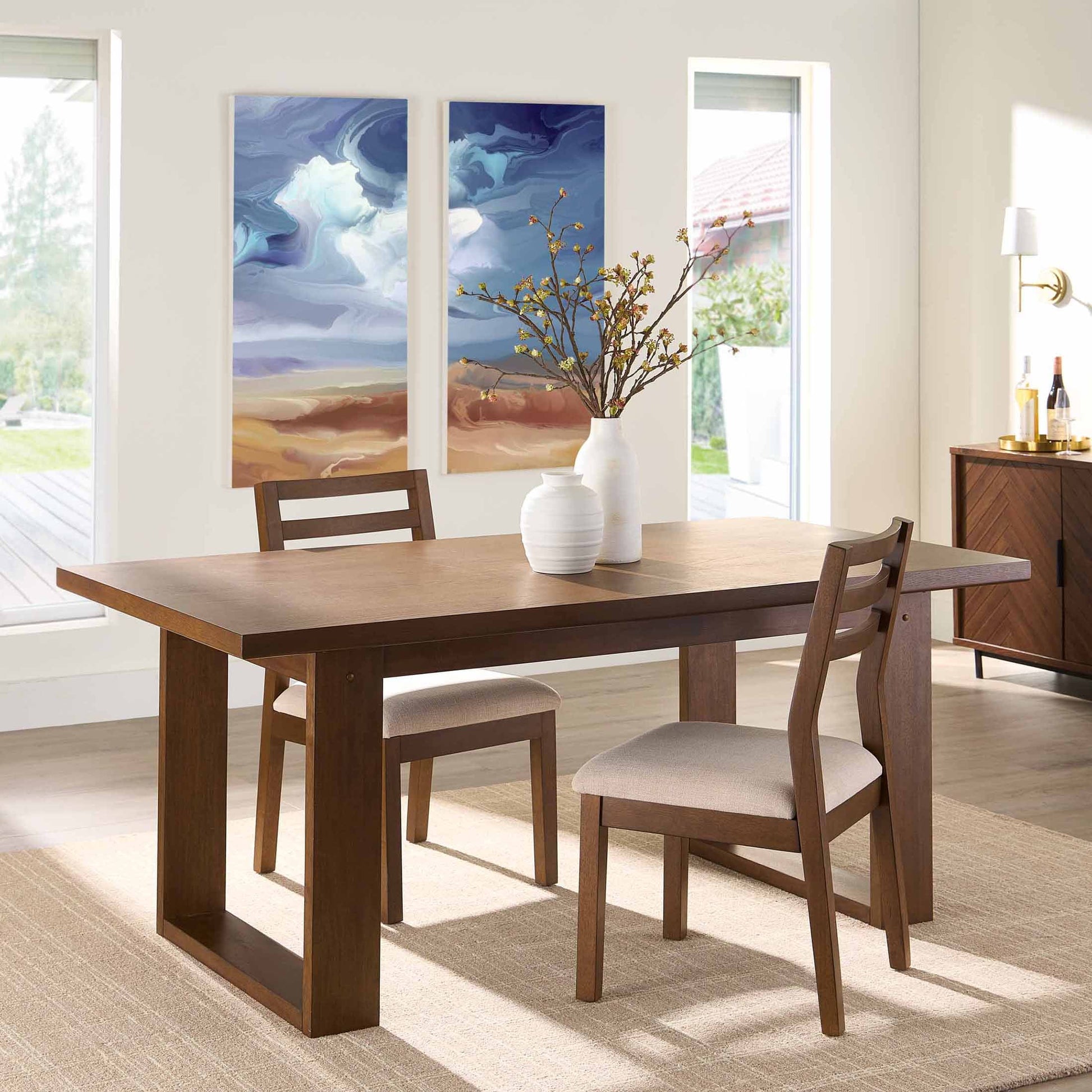 Ezra Collection Rectangular Double Pedestal Dining Table, 72 In, Walnut