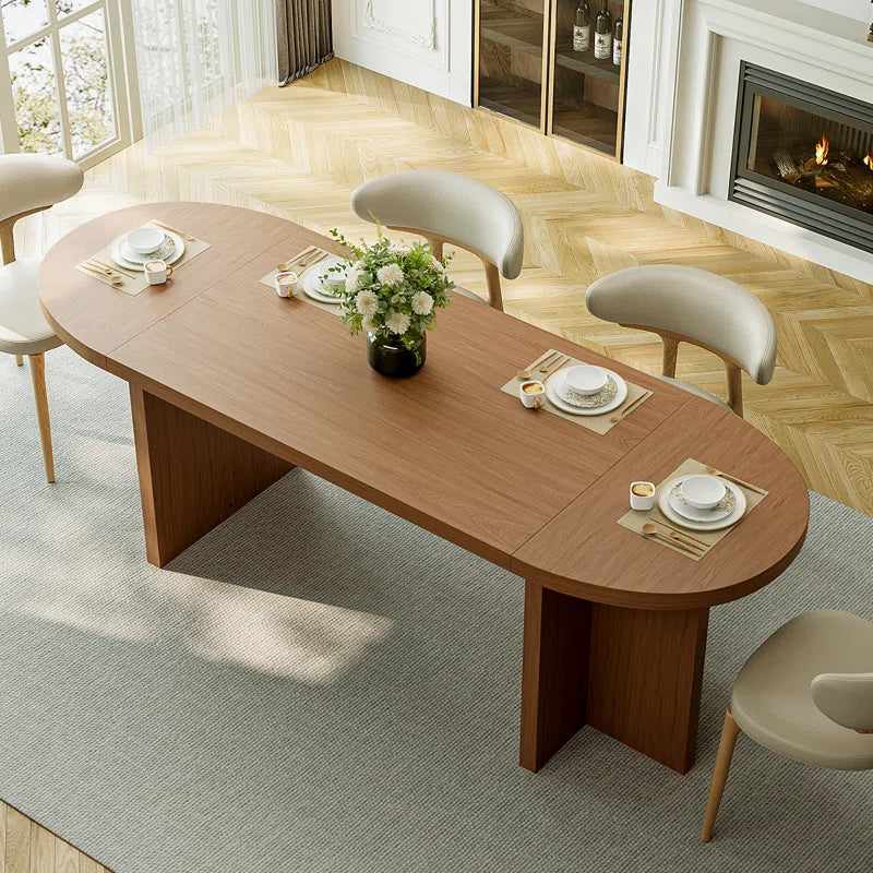 70.87” Modern Oval Kitchen Dining Table for 6 People with Double Robust Pedestal