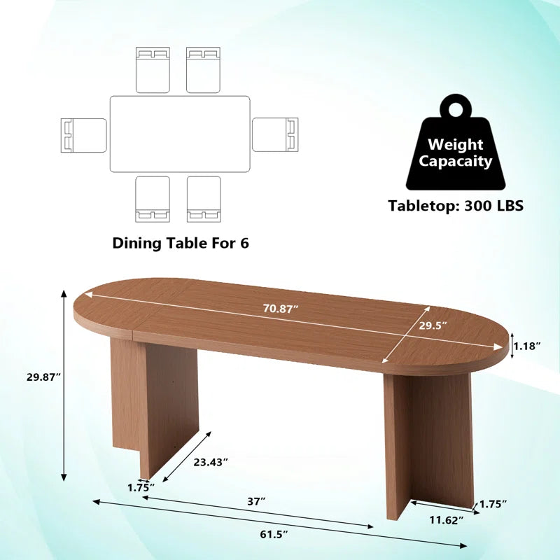 70.87” Modern Oval Kitchen Dining Table for 6 People with Double Robust Pedestal