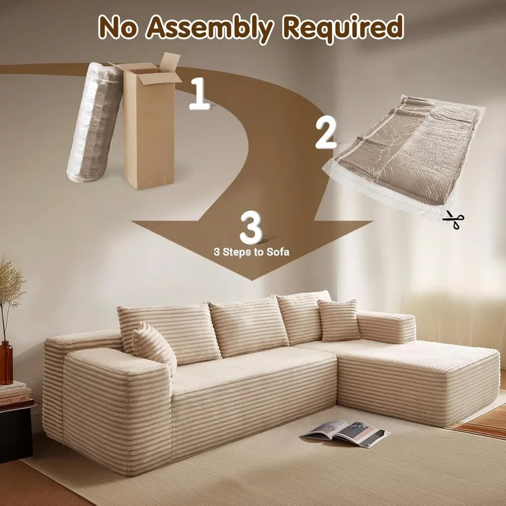 104" Cloud Sectional Couch with L-Shape Chaise,Modern Modular Sofa with Deep Seat, Upholstered Couches for Living Room Bedroom, Black