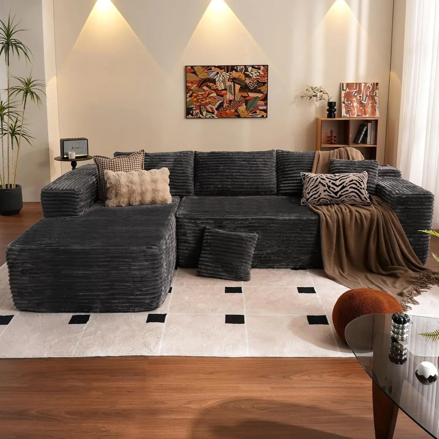 104" Cloud Sectional Couch with L-Shape Chaise,Modern Modular Sofa with Deep Seat, Upholstered Couches for Living Room Bedroom, Black