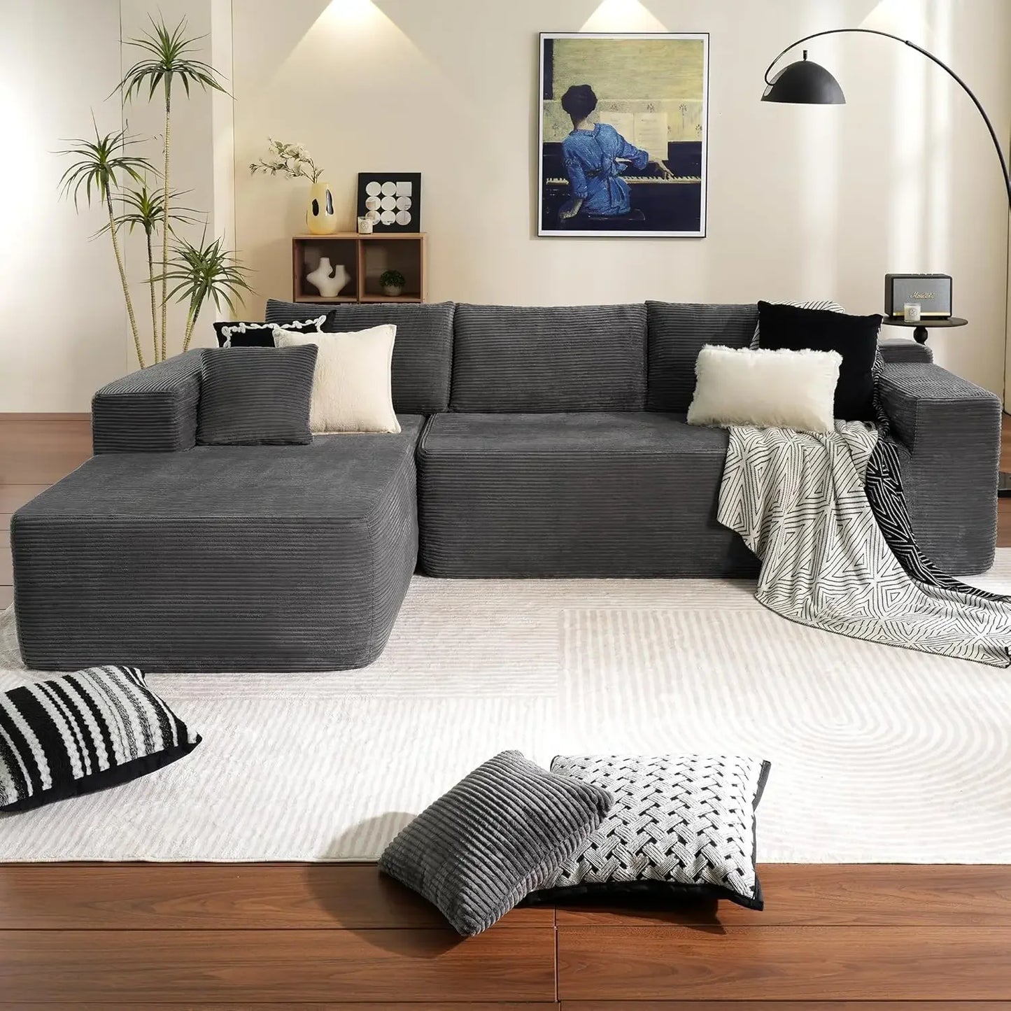 104" Cloud Sectional Couch with L-Shape Chaise,Modern Modular Sofa with Deep Seat, Upholstered Couches for Living Room Bedroom, Black