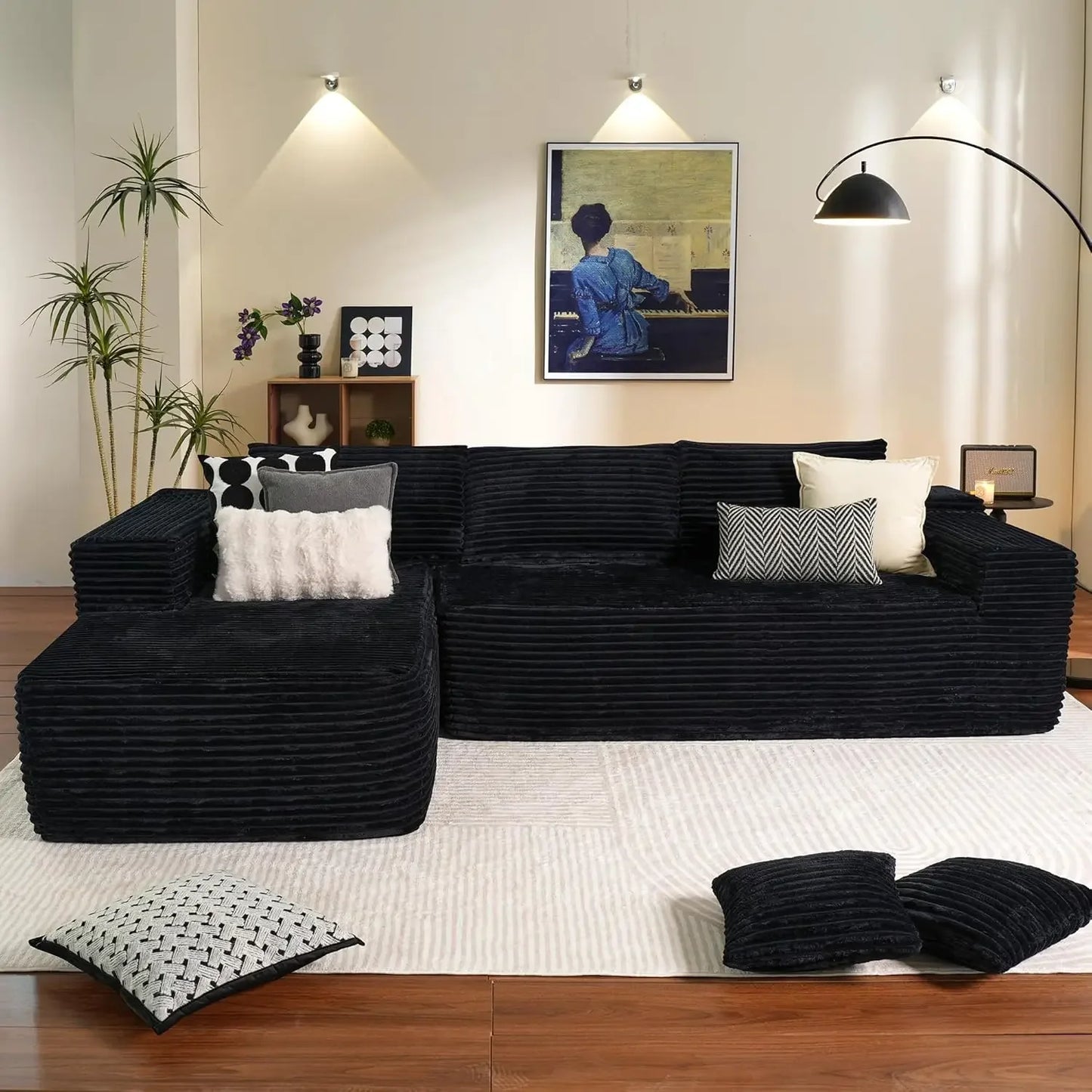 104" Cloud Sectional Couch with L-Shape Chaise,Modern Modular Sofa with Deep Seat, Upholstered Couches for Living Room Bedroom, Black