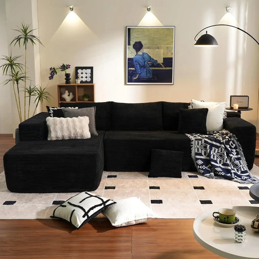 104" Cloud Sectional Couch with L-Shape Chaise,Modern Modular Sofa with Deep Seat, Upholstered Couches for Living Room Bedroom, Black