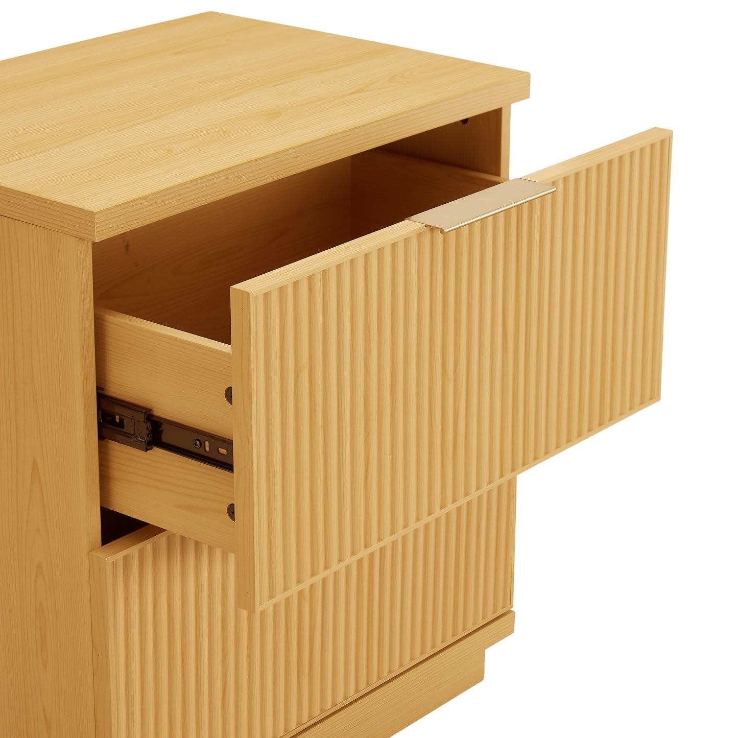 Lillian Fluted 2-Drawer Nightstand with USB, Natural Pine